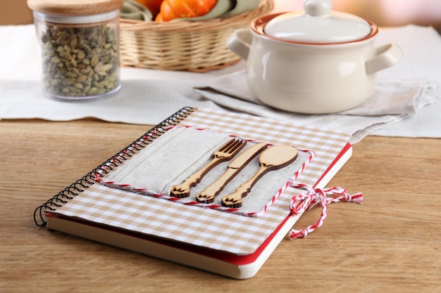 Contact desk with notebook and utensils