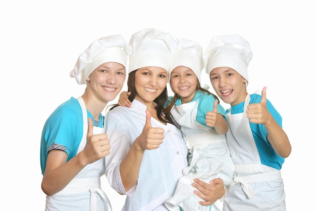 Smiling chef with students